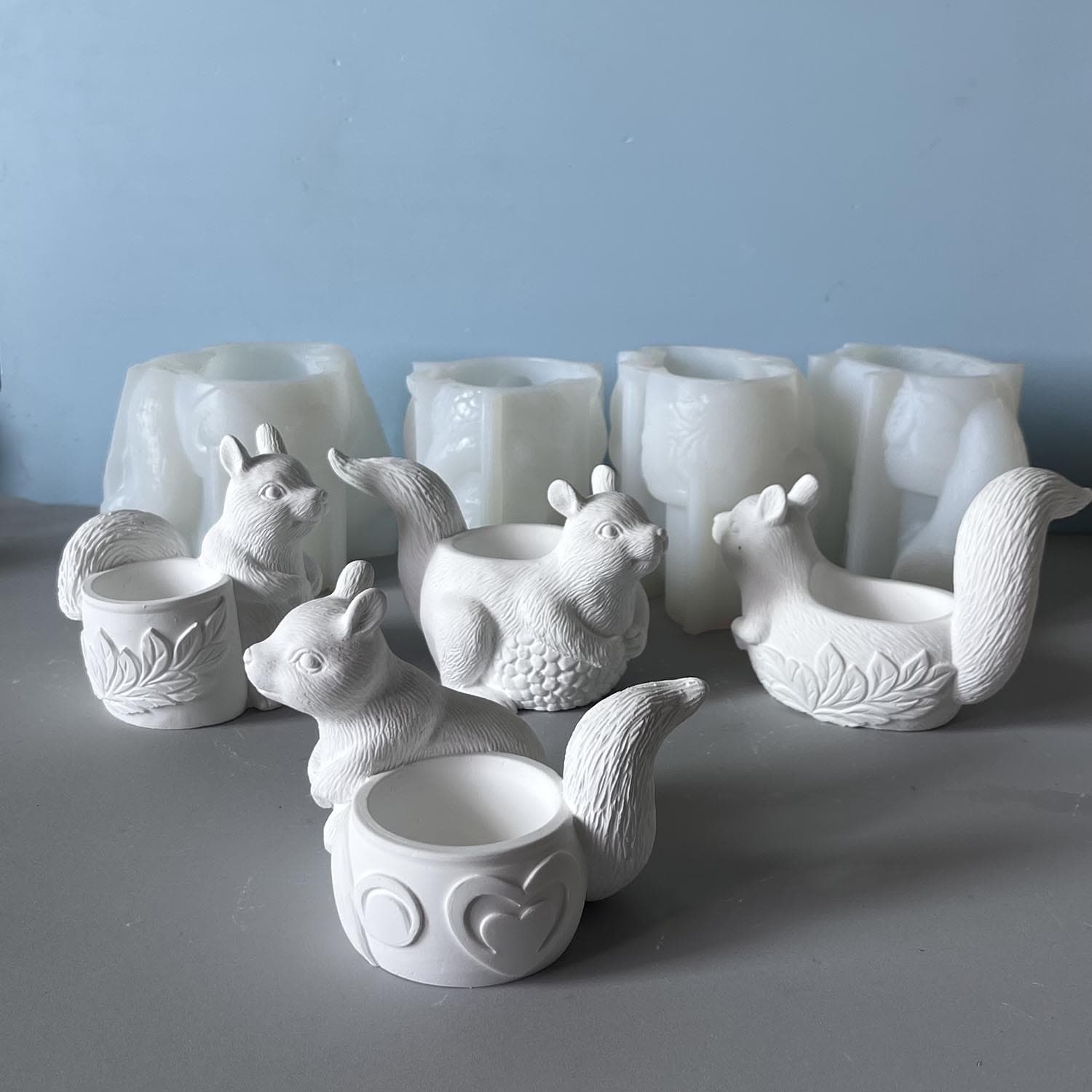 Squirrel Flower Pot Silicone Mold Cute Animal Planter Pen Holder Candle Cup Plaster Cement Mold
