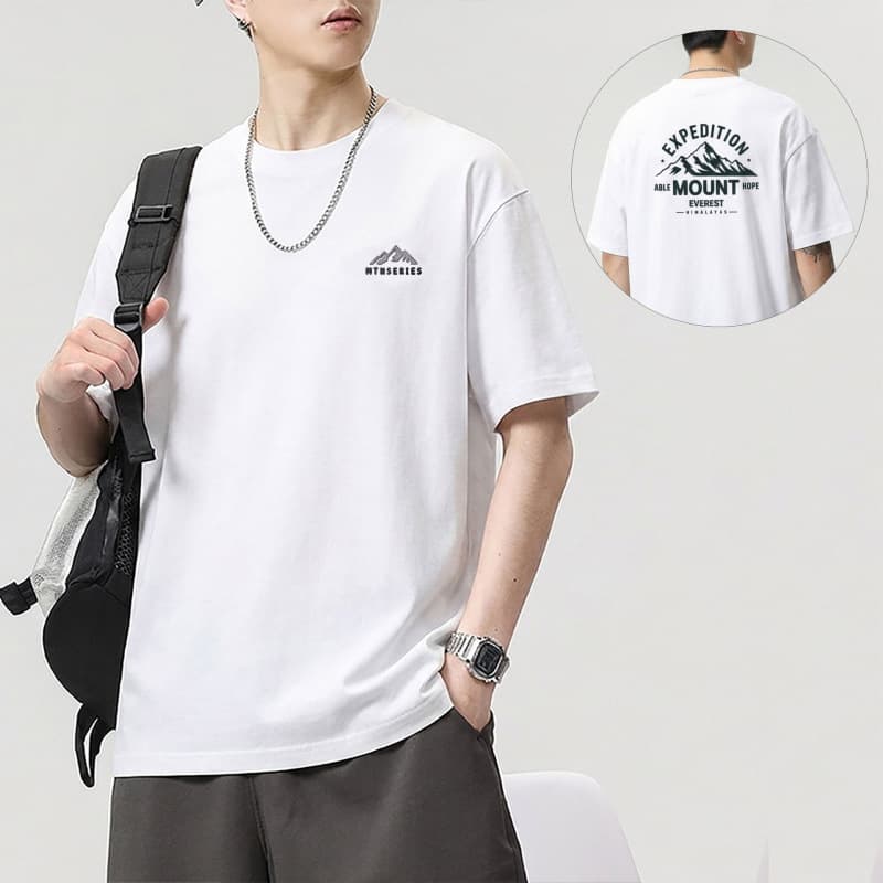 Men's T-Shirt 300g Heavyweight Pure Cotton Streetwear Short Sleeve Round Neck Loose Fit Cooling T-Shirt