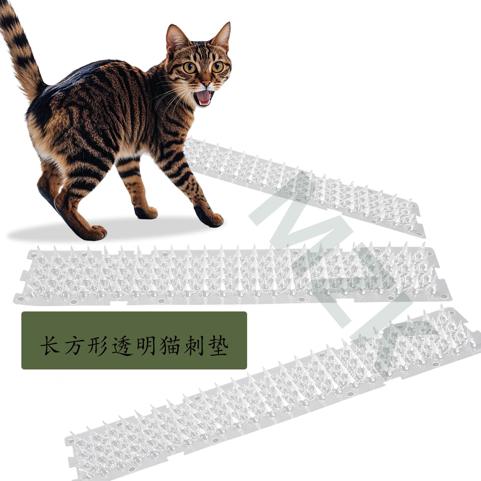 Rectangular PET Transparent Plastic Rain and Cat Deterrent Spike Pad, Outdoor Use Against Pigeons, Squirrels, and Cats