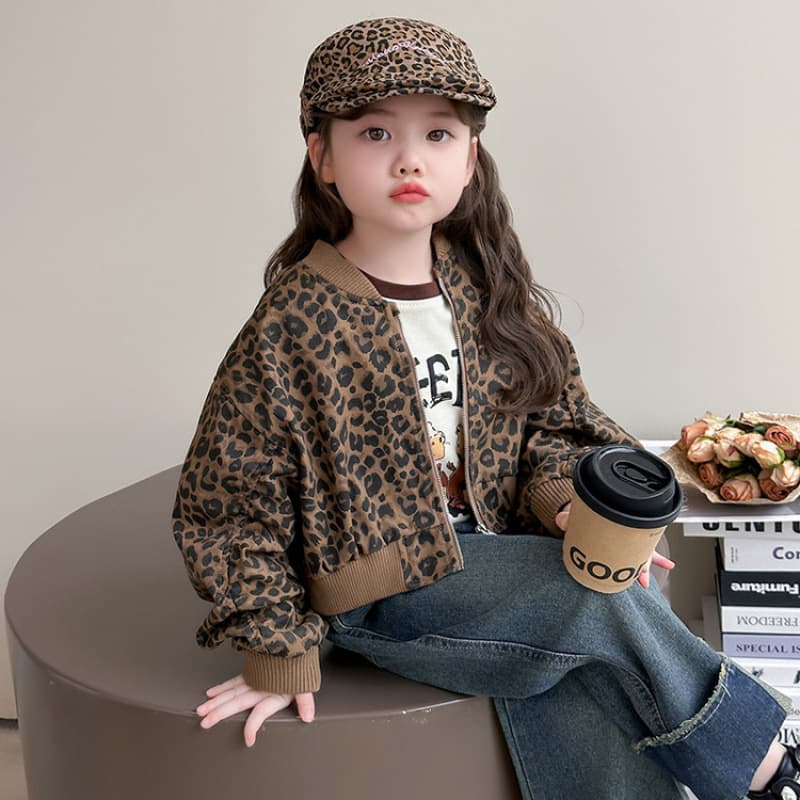 Girls' coat Korean style new style leopard print jacket for small and medium-sized children baby girl 2026 fashionable autumn trendy top