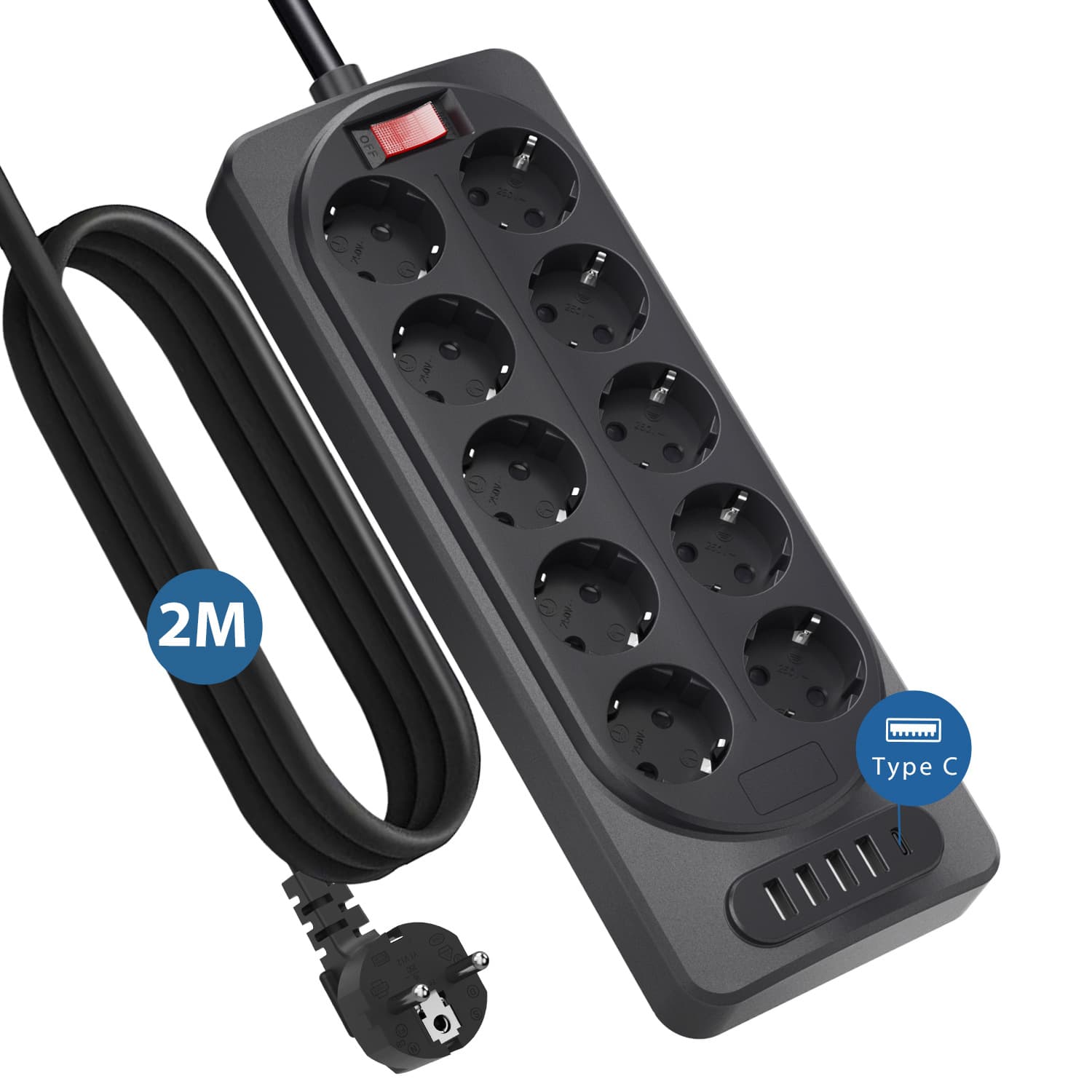 Cross-border Amazon European Standard Smart Power Strip with USB Port Fast Charging PD Power Socket Euro German Standard