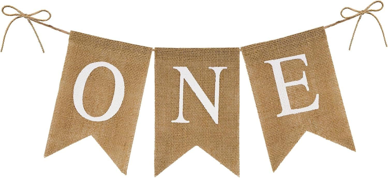 Burlap One Banner - NO DIY High Chair Banner for First Birthday Boy