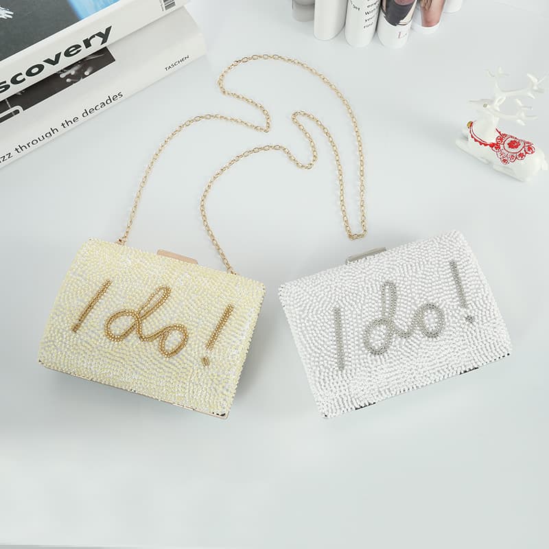 Large Capacity Lock Buckle Opening Beaded Chain Shoulder Bag with Inner Lining Anti Item Falling out Evening Bag Luxury