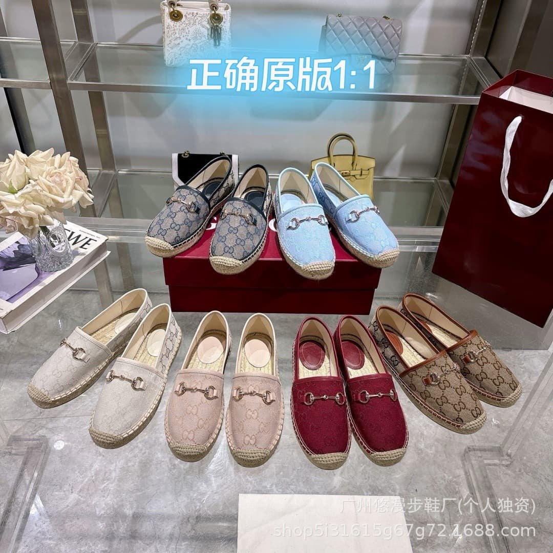 G Brand Horsebit Fisherman Shoes for Women 2026 Spring/Summer New Embroidered Letter Hemp Rope Straw Shallow Casual Loafers