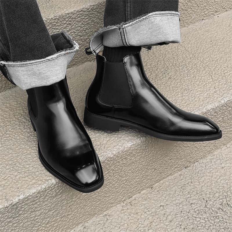 New British style square toe high-top suit formal men's leather boots business ankle boots Chelsea boots 66671-J