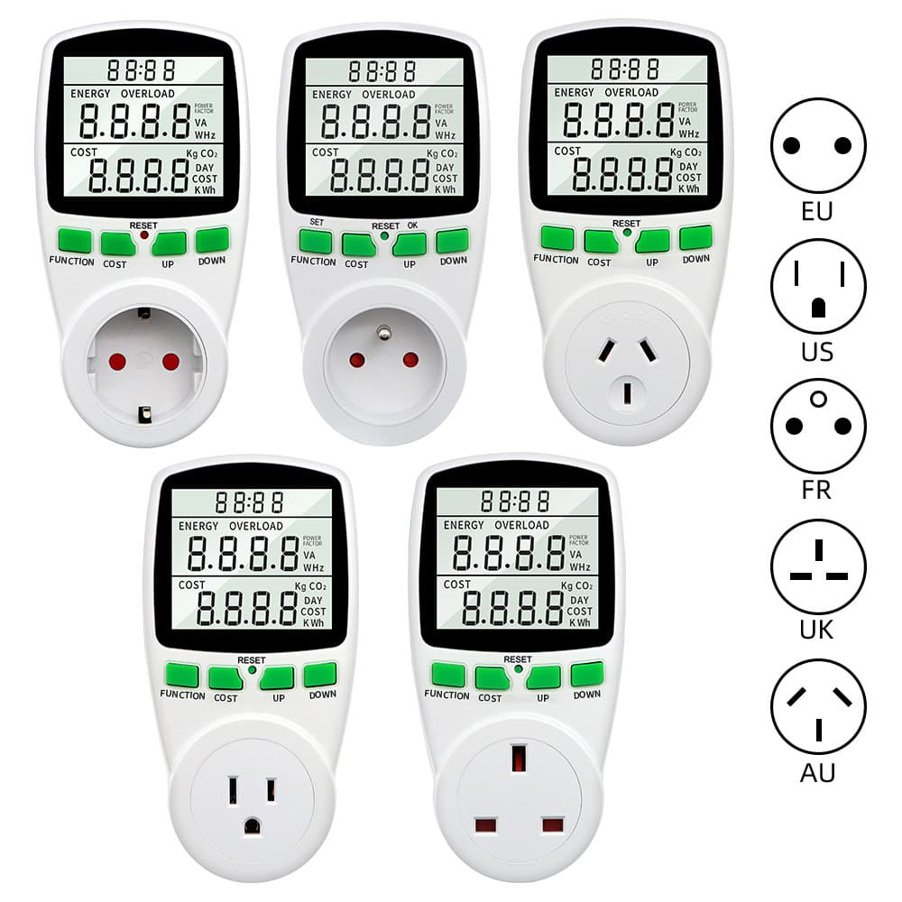 Watt Meter Energy Monitor EU US UK AU FR Plug Power Measuring Socket Digital LCD Display