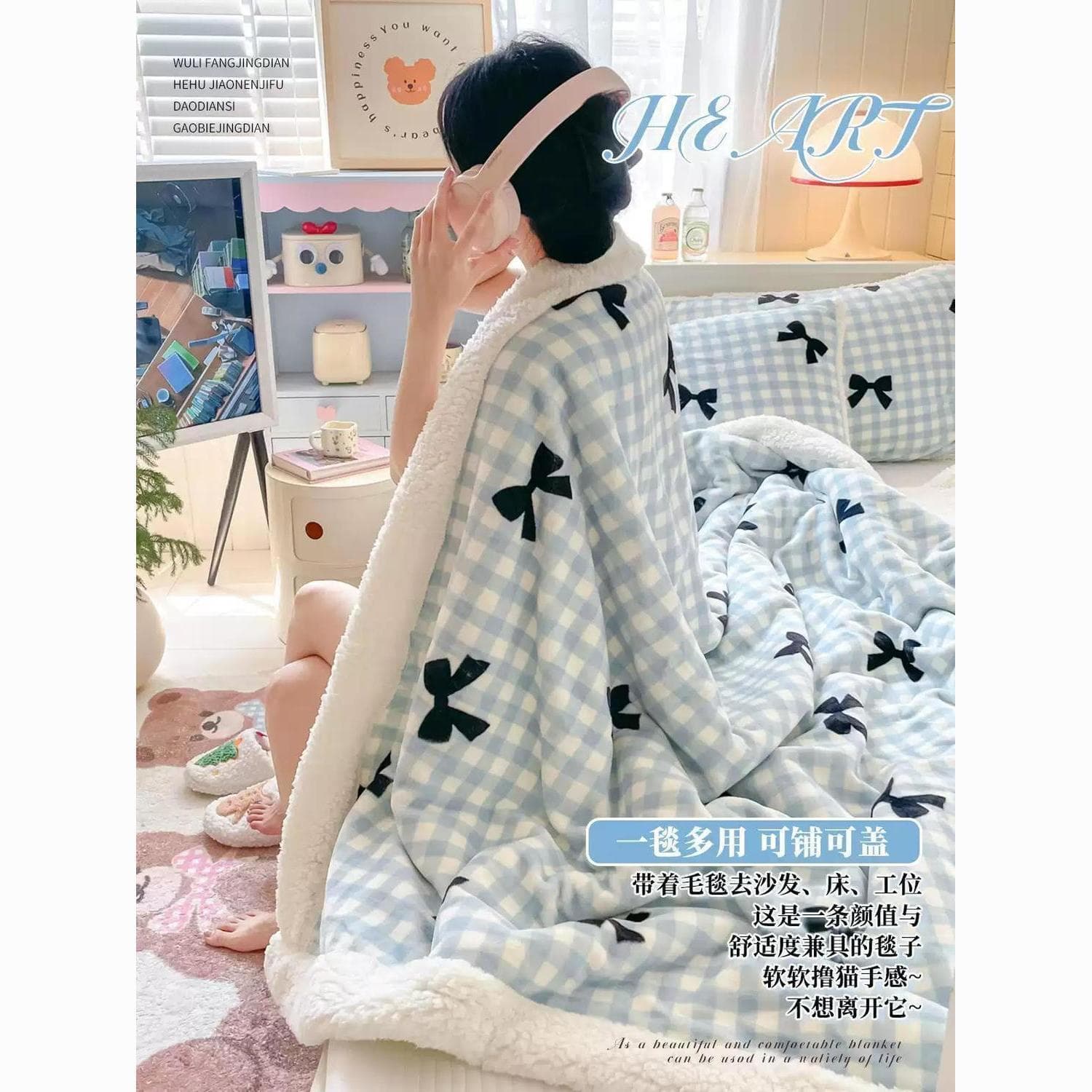 Winter Cartoon Pattern Blanket, Thick Milk Fleece Coral Fleece Dormitory Cover or Nap Sofa Small Blanket, Home Use Fleece Blanket