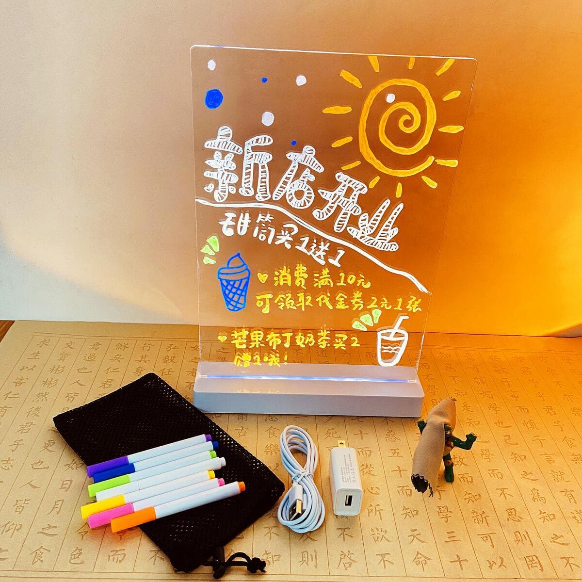 Christmas Charging DIY Drawing Board Stand Transparent Acrylic Stall Electronic Fluorescent Blackboard Advertising Sign