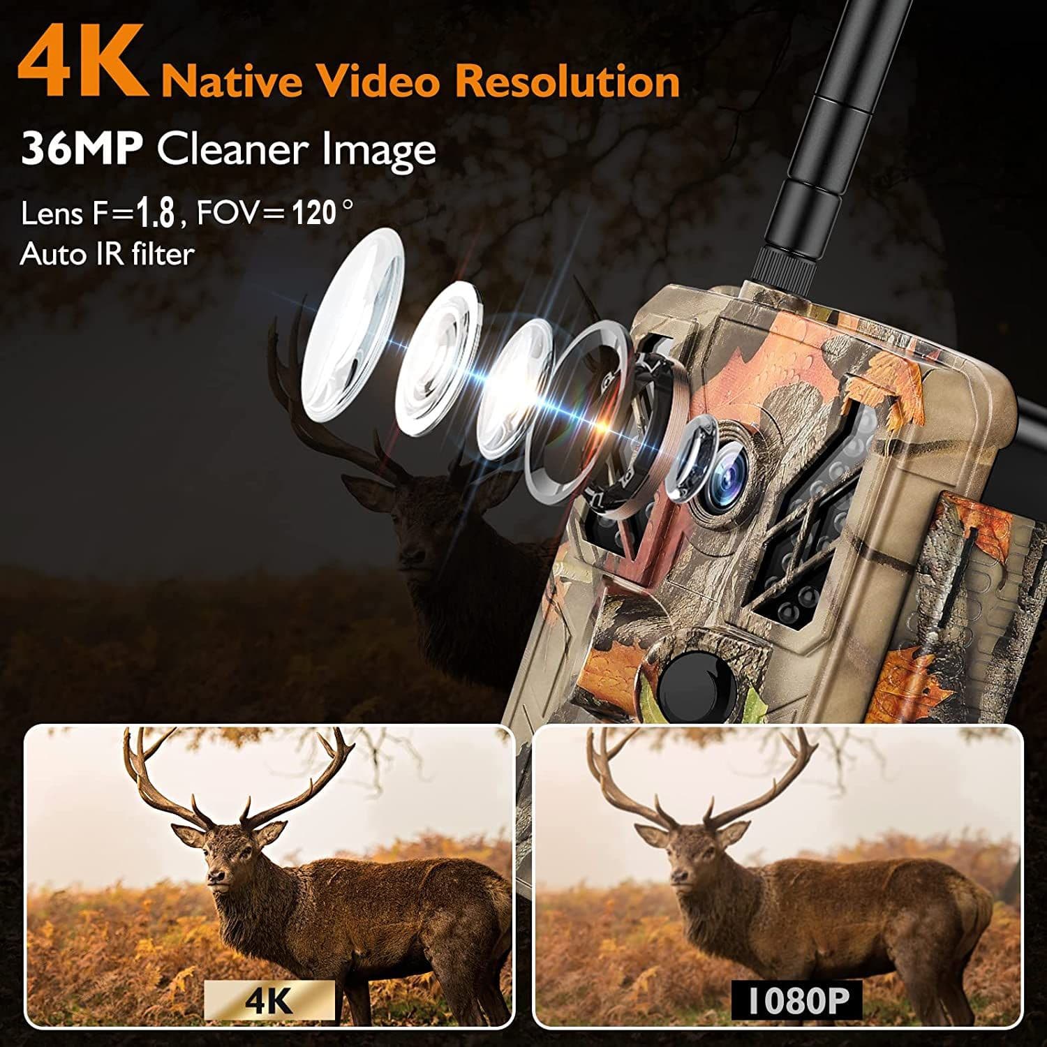 New 4K 36MP High-Definition WIFI Infrared Camera for Animal Monitoring, Outdoor Night Vision, Security, Animal Observation and Tracking