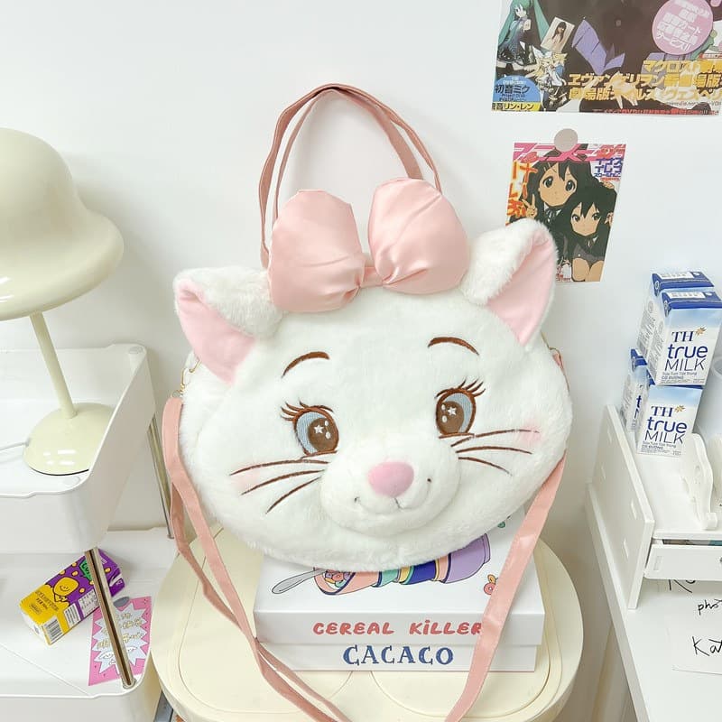 Mary Cat Plush Doll Big Face Bag Cute Cartoon Cat Crossbody Bag Soft and Adorable Girl Shoulder Bag Backpack