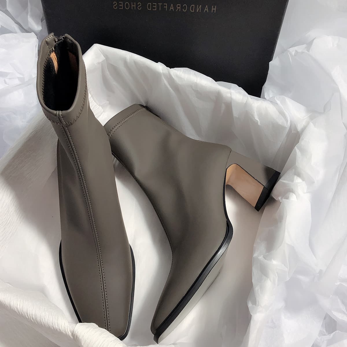 Super Elegant 2024 New High Heel French Slim Stretch Korean Simple Ankle Boots Women