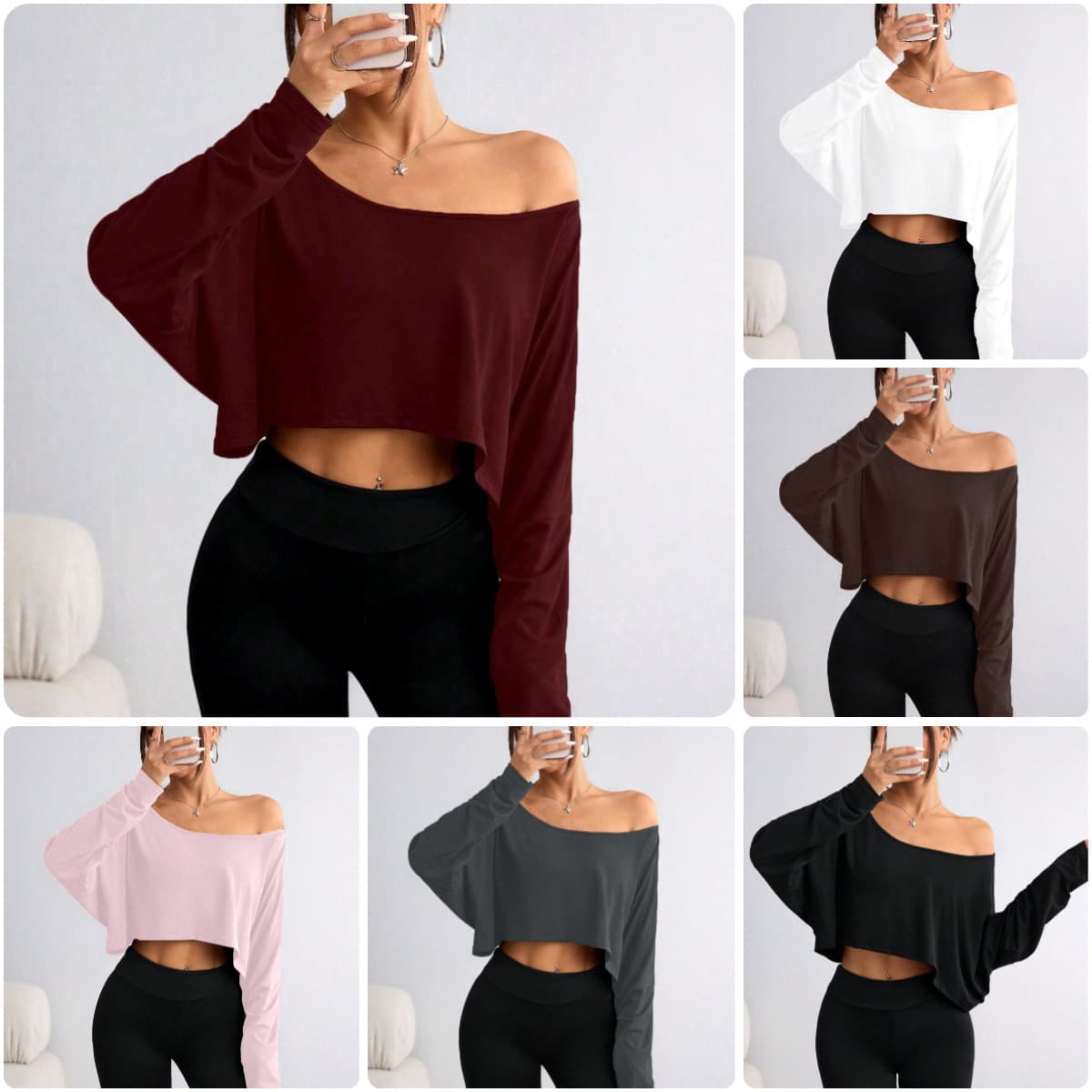 2025 Europe/US Cross-border Amazon AliExpress Fashion One-Shoulder Loose Fitted Top T-Shirt Cooling Long Sleeve