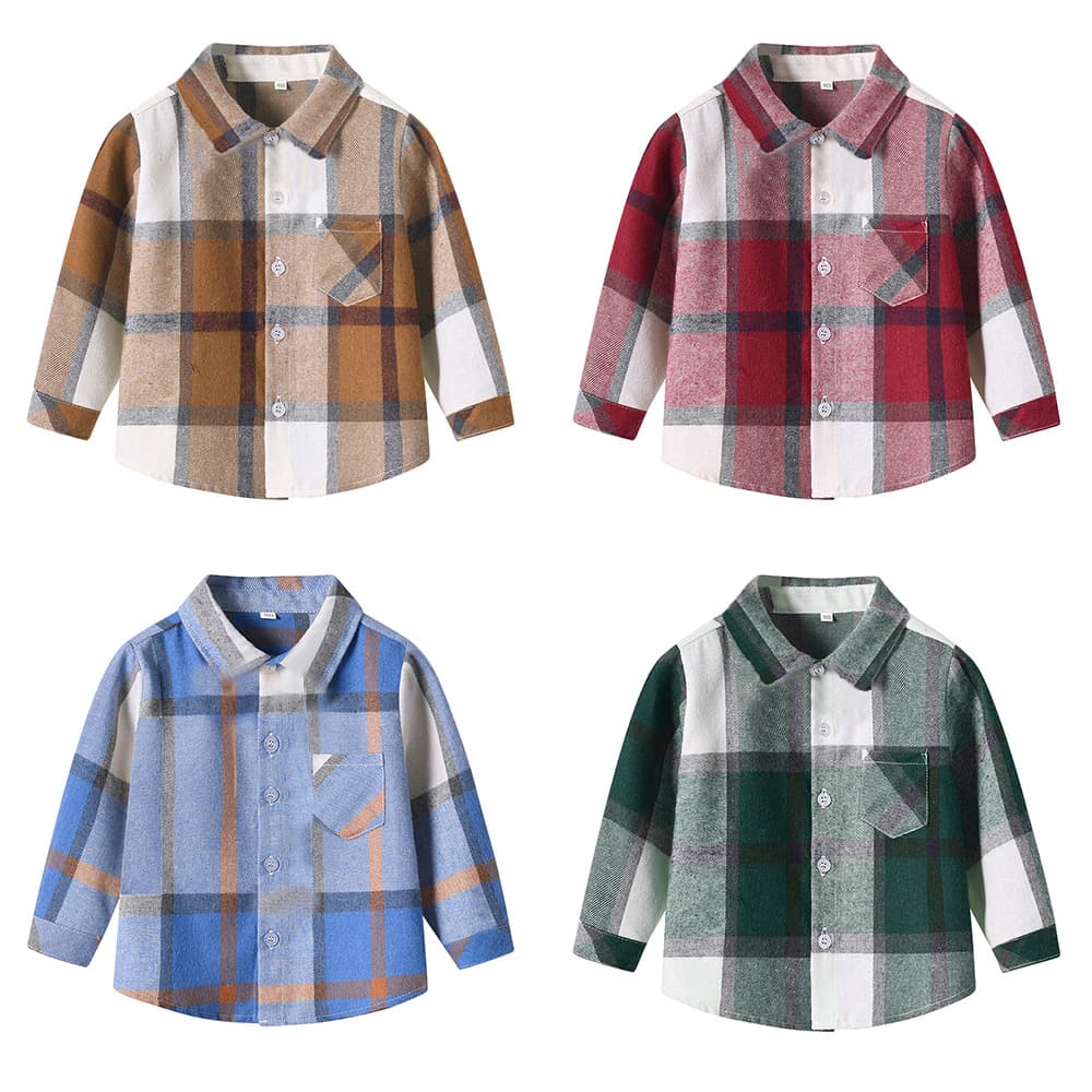 2025 Spring Korean Style Children's Long-Sleeved Casual Cotton Plaid Shirt, Versatile Lapel Fashionable Thin Cardigan for Medium and Large Children