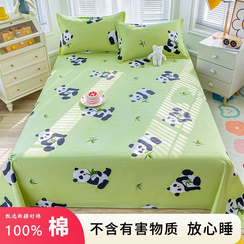Cotton Fitted Sheet Single Student Dormitory 1.2m Single 1.8m Double Cute Panda Cartoon Bed Sheet Children's Bedroom