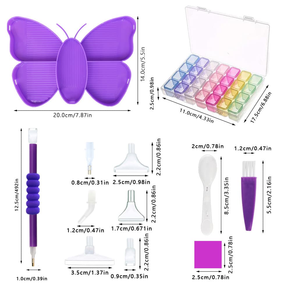 Diamond Painting Butterfly Rhinestone Tray Set 28-Grid New Tool Kit with Colored Funnel Tray for DIY Diamond Embroidery