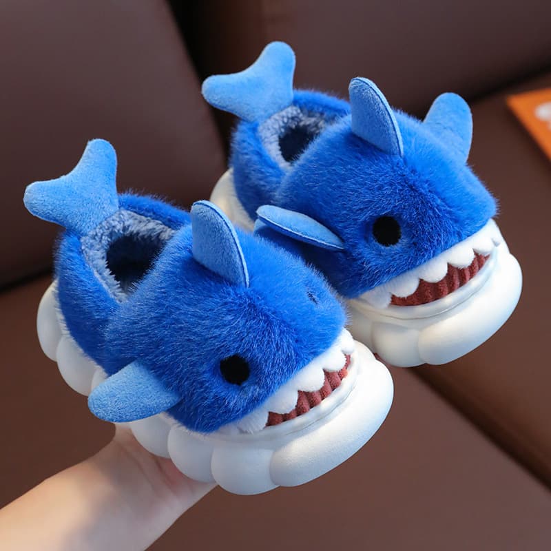 2023 Shark Children's Heel-Cover Cotton Slippers New Style Boys' Household Anti-Slip Cartoon Girls' Boys' Cotton Shoes Winter