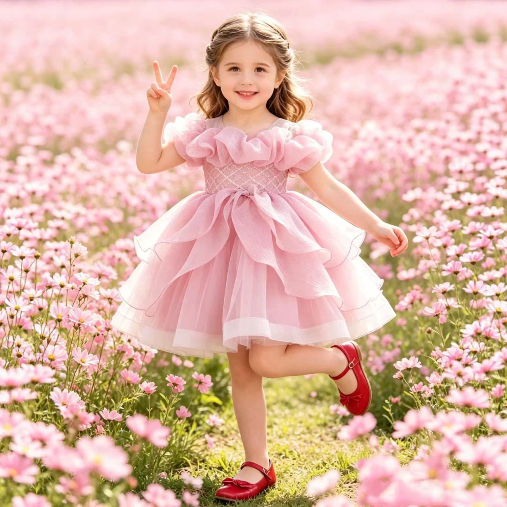 Cross-border new style elegant fluffy off-the-shoulder sequined princess dress for children and middle-aged children holiday party performance dress kids dress
