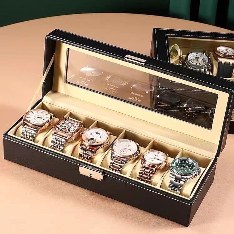 Leather Watch Storage Box Multi-Watch Display Case Jewelry Box Sky Window Bracelet Box Customizable Gift Packaging PU Leather