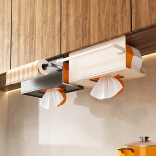 Cross-border Kitchen Under Cabinet Paper Towel Holder, Overhead Tissue Box, Dish Towel Rack, Cabinet Door Roll Towel and Plastic Wrap Rack