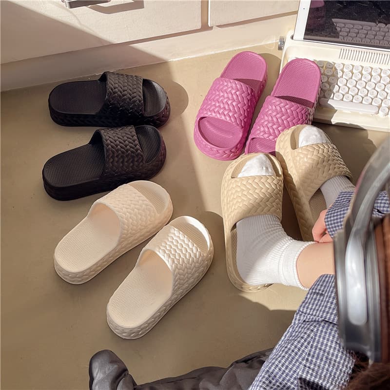 809 Platform Slippers for Women, Summer Outdoor Wear, Ins Korean Style Fashion EVA Home Anti-slip Straw Mat Casual Flip Flops
