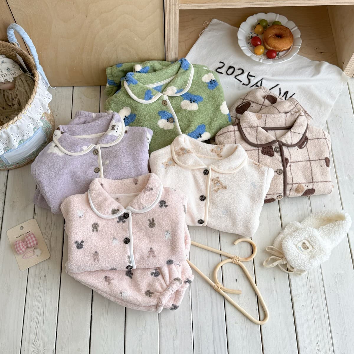Children's Pajamas Thickened Loungewear Cardigan Set Boys Girls Autumn Winter Fleece Fleece-Lined Turn-Down Collar Warm Plush Two-Piece Set