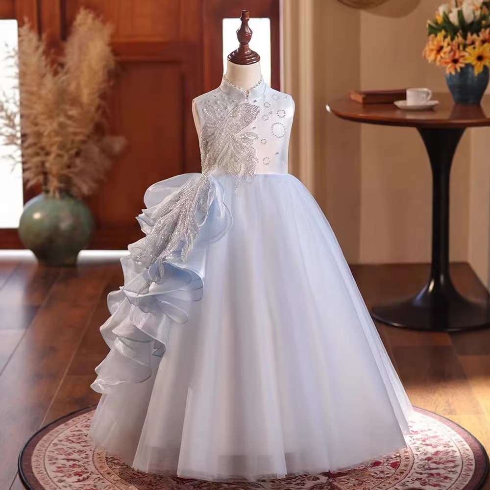 Girls' Formal Dress 2025 Winter New Style Little Host Catwalk Piano Guzheng Performance Costume Children's Chinese Style Evening Dress