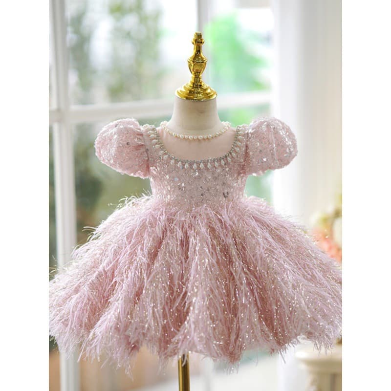 Children's Princess Dress Pink Girl Host French Flower Girl Wedding Birthday Piano Performance Gown