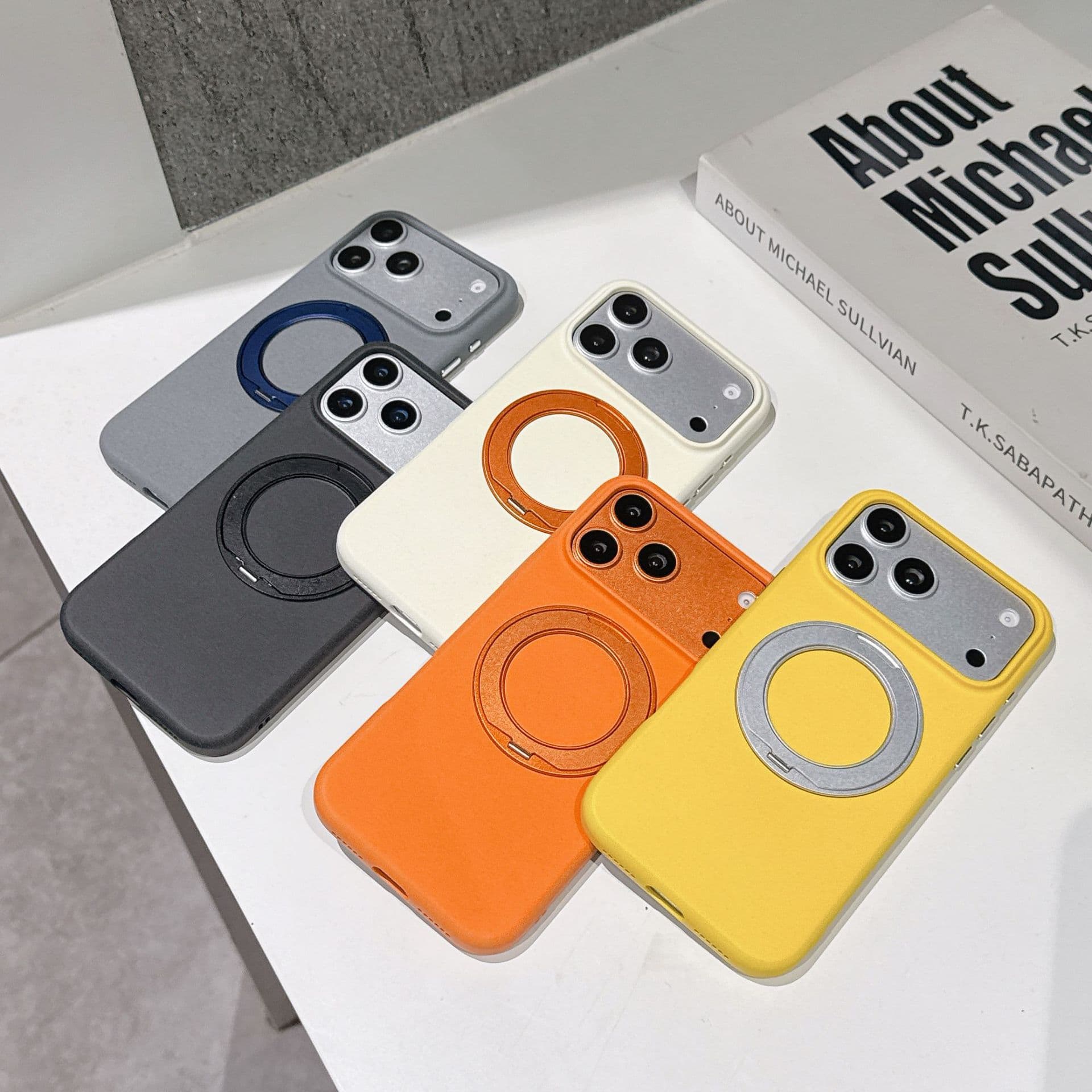 Suitable for iPhone 17Promax mobile phone case, Apple 16PRO frosted magnetic alloy bracket, contrasting color protective cover