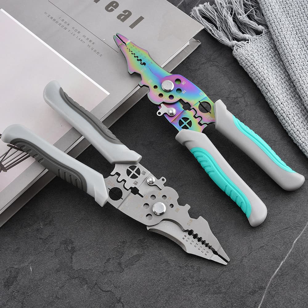 Factory direct sales premium 21-in-1 universal wire stripper, multi-functional skinning, splitting, winding, crimping, and cutting electrician's pliers.