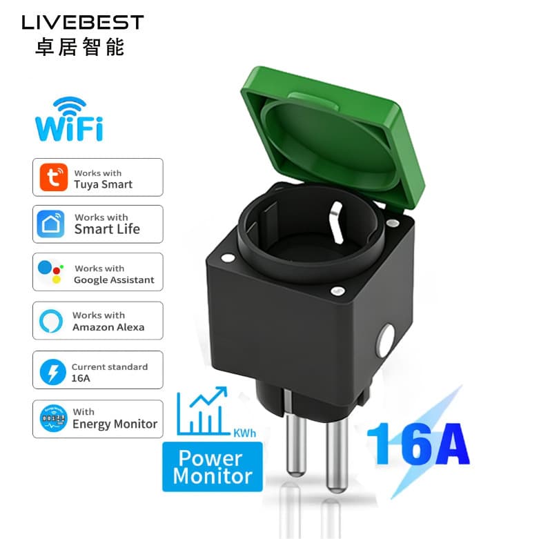 European Standard German Outdoor Waterproof IP44 Grade Smart Socket with Graffiti Design, WiFi Remote Control, 16A Metered Socket