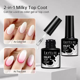 LILY'CUTE Cross-border Nail Art Milk Top Coat - No-wipe Non-yellowing Milky White Top Coat 2-in-1 Gel Polish