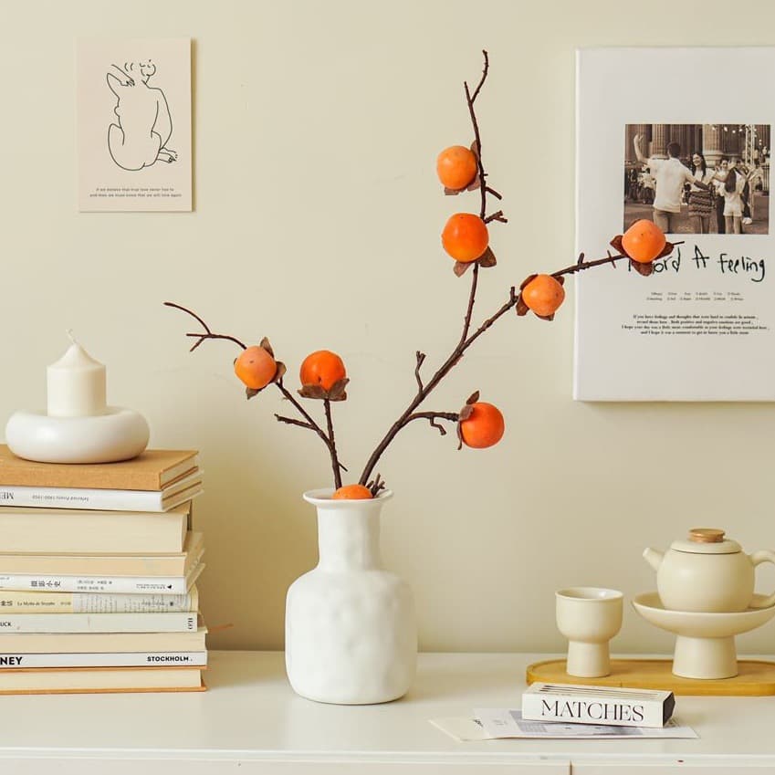 Simulated 8-Piece Small Persimmon Fruit Artificial Fake Persimmons Home Decoration Wedding Simulated Berry Fake Flowers In Stock Wholesale