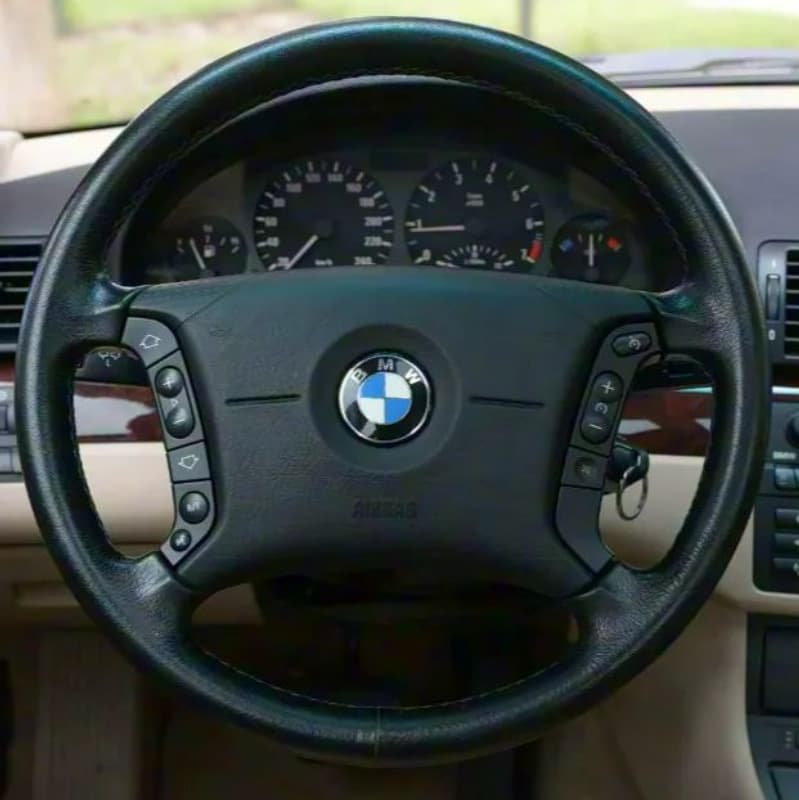 Full Protection Modified 04 BMW 3 Series 318i Custom Hand-Stitched Steering Wheel Cover, Breathable, Non-Slip, Lightweight Handle Cover