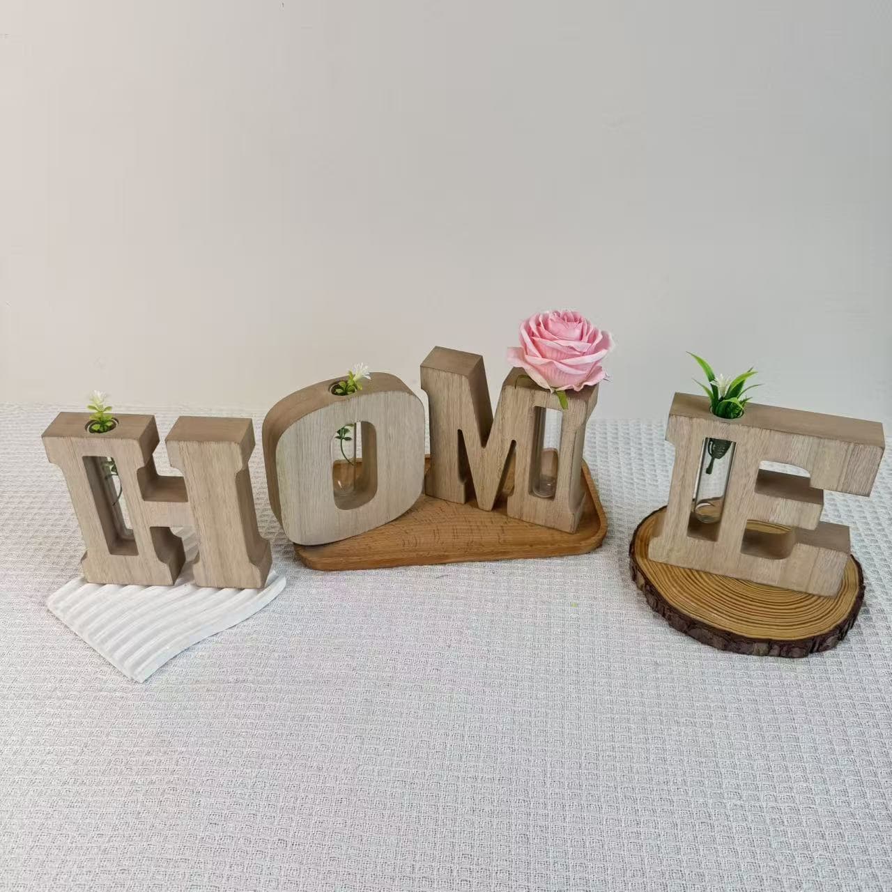 Cross-border Nordic style wooden vase natural solid wood glass vase HOME living room dining table decoration ornaments office