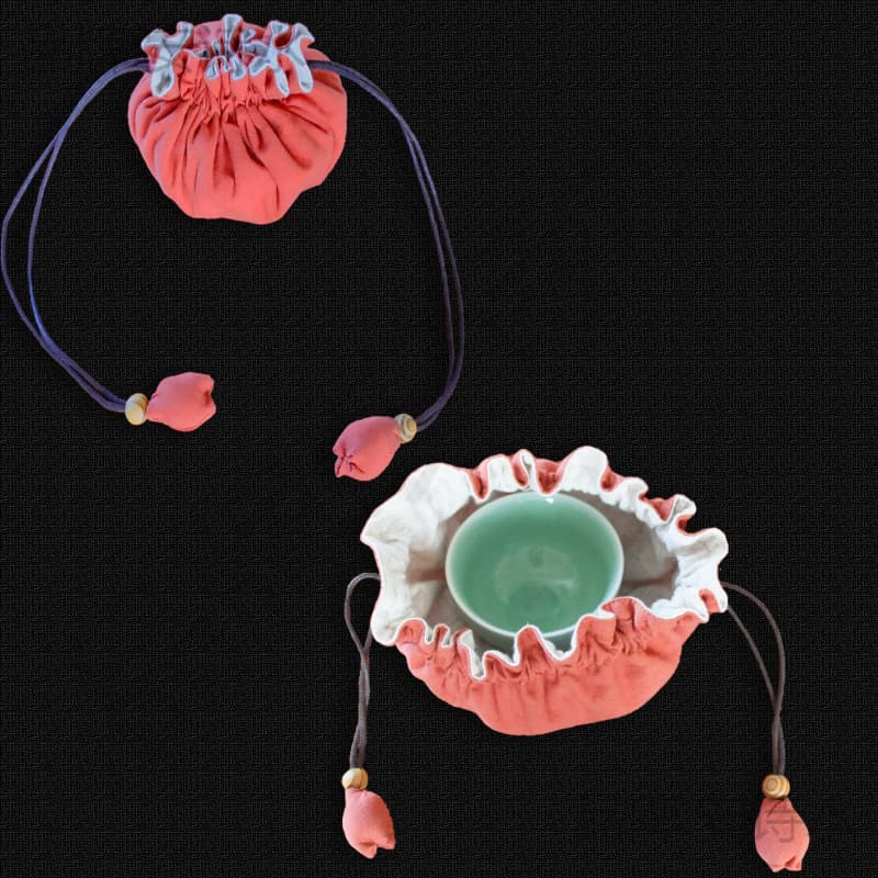 Celadon tea cup and bowl bag Incense burner tea can bag Ru kiln porcelain drawstring cloth bag Jianzhan gold oil drop cloth bag