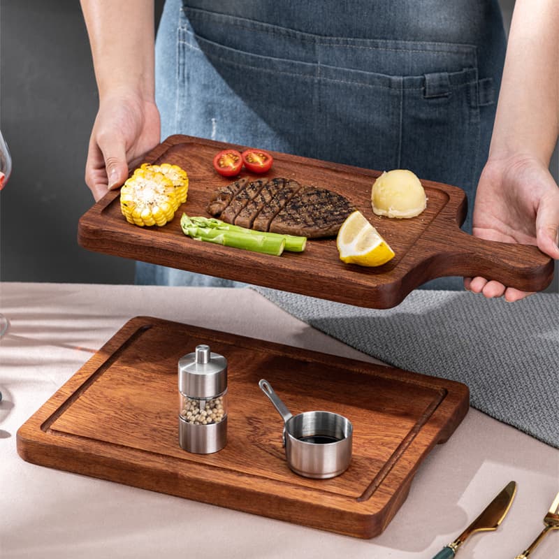Wooden Steak Plate Western Dining Plate African Teak Rectangular Solid Wood Pizza Board Tray Wooden Serving Plate Steak Wood Plate