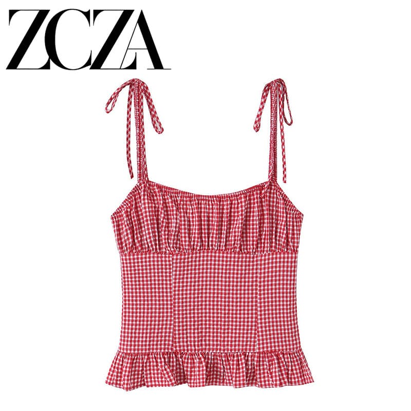 ZCZA self-made European and American style new women's clothing fashion versatile cross-border temperament style pattern pleated suspenders