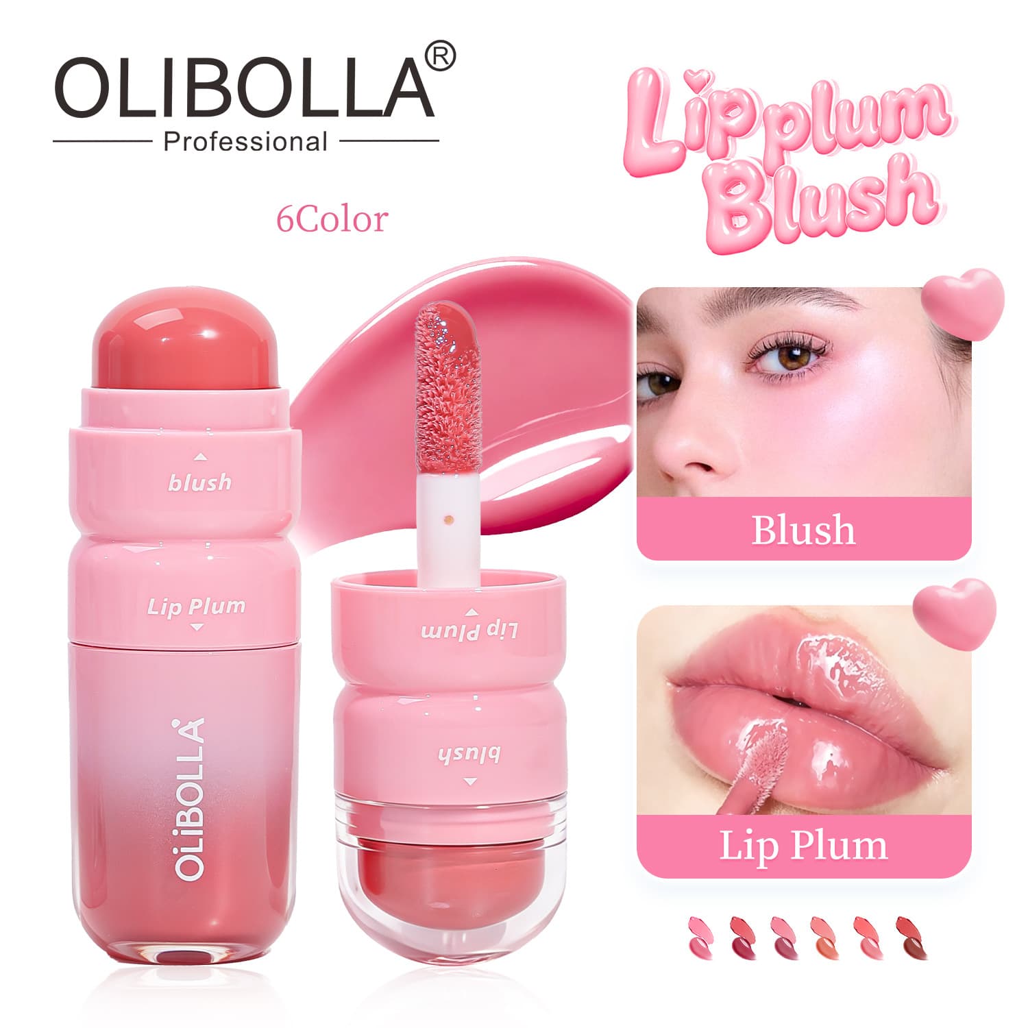 OLIBOLLA Dual-Ended Liquid Lip Glaze & Blush Cream 2-in-1 Lip and Cheek Water Glow Mirror Finish Cross-Border Bestseller TK