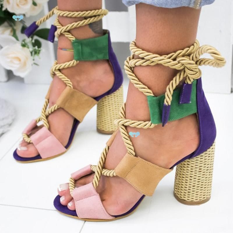 Gladiator Sandals Women Summer High Heels Party Shoes Large Size