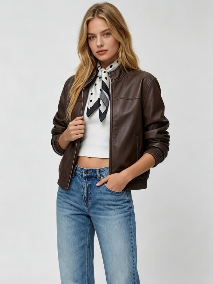 European and American retro leather jackets, spring women's bomber jackets, fashionable PU leather jackets, short waisted jackets, cross-border women's clothing
