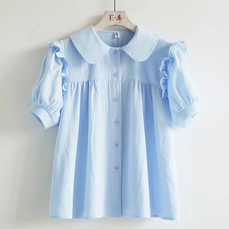 Children's pure cotton spring shirt French doll collar Korean style baby girl lace middle and large children's lace shirt performance clothing