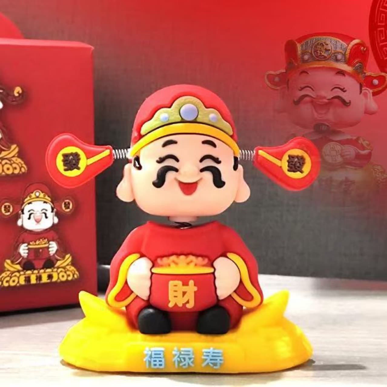New God of Wealth Figurine Smiling Face Adorable Chinese Trend Creative Car Office Doll Decor