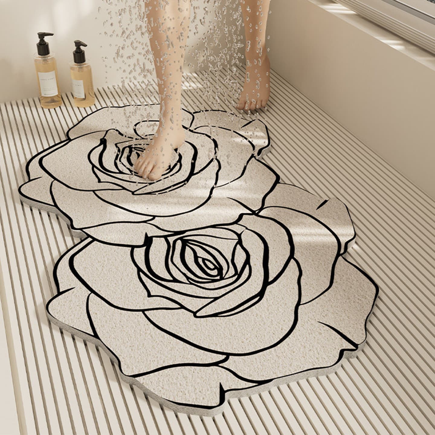Floral Hollow-Out Coil Mat for Bathroom Drainage, Water Drain Mat, Stain-Resistant, Anti-Slip, Anti-Fall, Home Use for Bathroom and Entryway Carpet