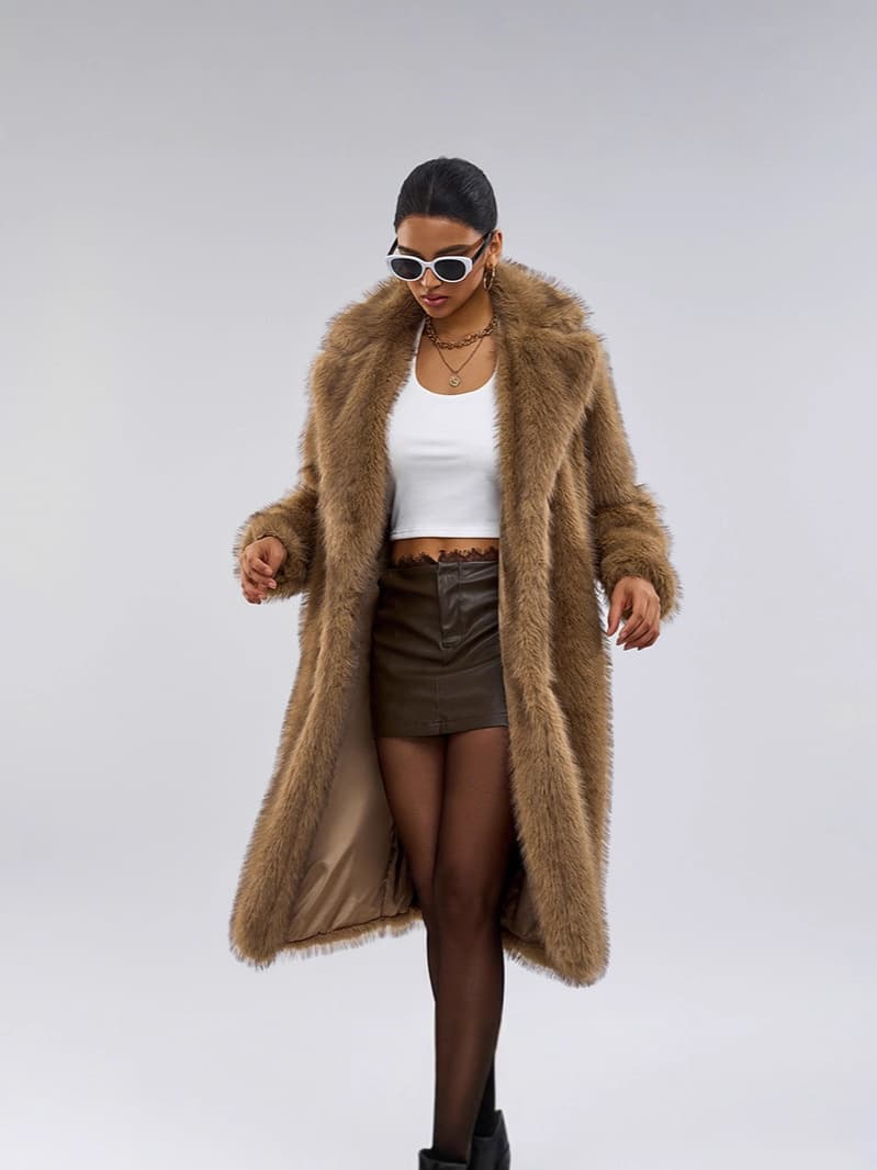 European and American Women's Long Faux Fur Blazer Coat Cross-border Hot Selling Faux Fur Coat
