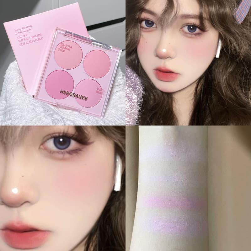 HERORANGE Colorful Sweet Face Four-Color Blush Fine Texture Easy to Apply Natural Brightening Brightening White for Students