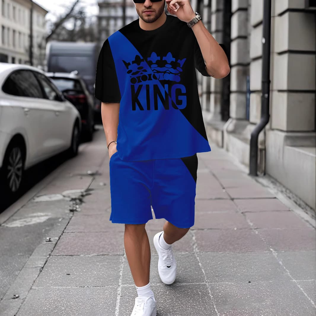 2025 Summer Men's Short Sleeve and Shorts Casual Fashion Minimalist Trendy Set
