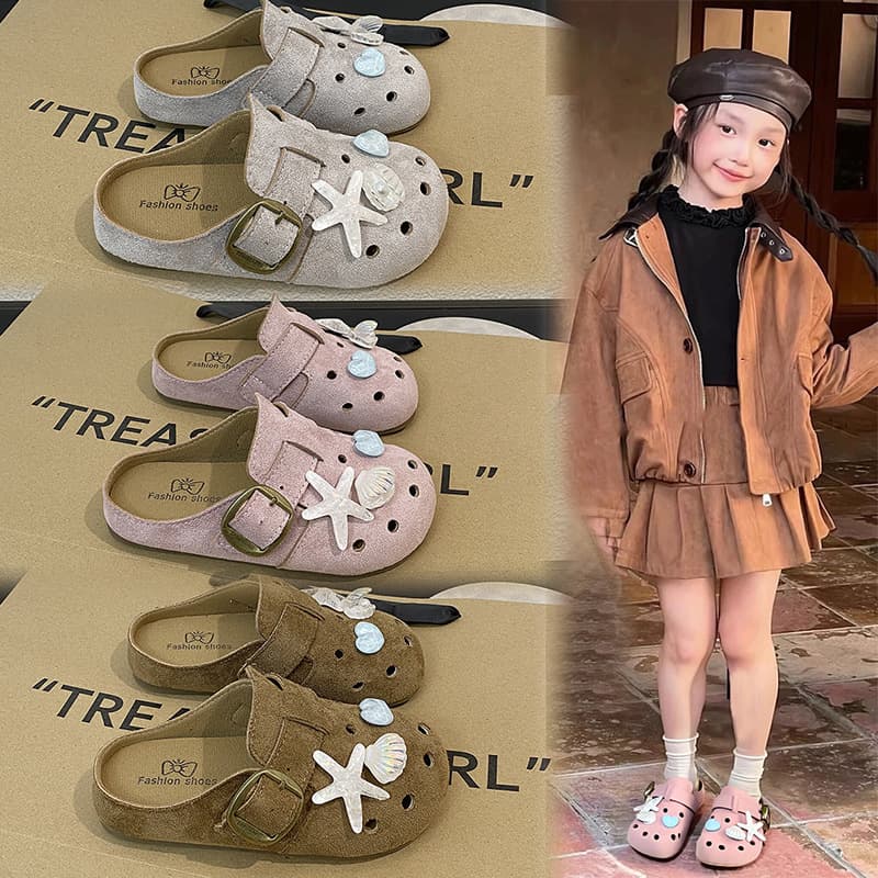 Girls Baotou Boken Croc Shoes 2026 Summer New Cute Starfish Shell Sandals Soft Sole Fashion Sandals
