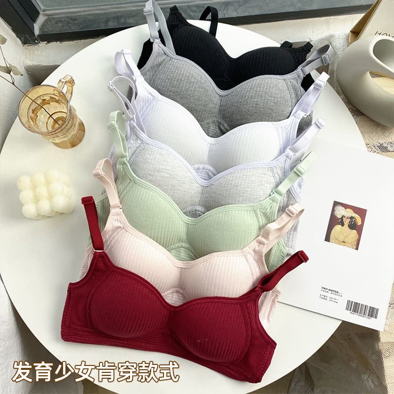 For Export Wire-Free High School Student Knit Push-Up Bra Development Period Side Shaping Minimizing Sleep Pure Cotton Youth Bra