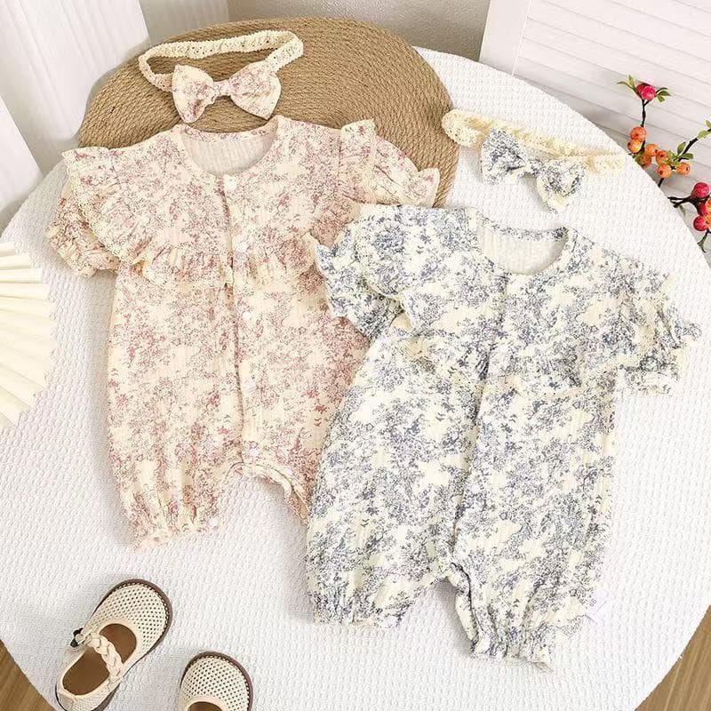 Full moon baby summer dress Chinese style ink painting princess jumpsuit newborn baby girl hundred day cotton harem thin style