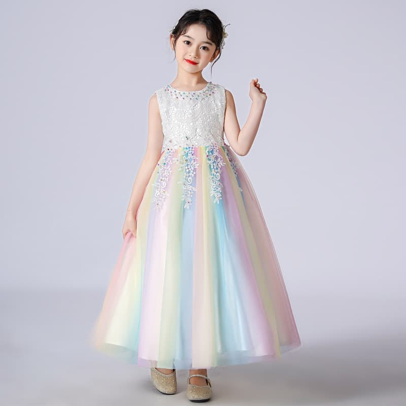 Girls White Princess Dress Summer Flower Girl Wedding Tulle Skirt Birthday Piano Performance Evening Gown Fashionable Dress